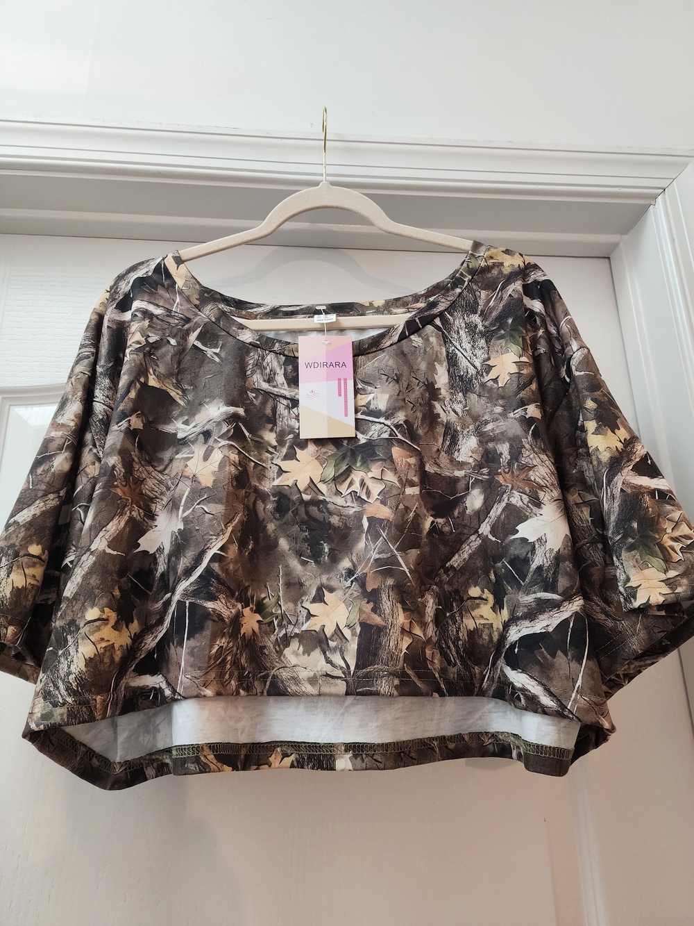 WDIRARA Brand Brown Camo-Print Cropped Top- Size 2X